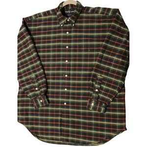 Ralph Lauren Big Shirt Mens Large Green Red Plaid Cotton Button Down Long Sleeve